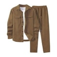 thumbnail image 1 of Wrtxtat Men's Corduroy Jacket and Pants Two Piece Outfit Set Lapel Long Sleeve Fall Winter Warm Sweatsuit Button Shirt Drawstrings Pants Suit Brown XL, 1 of 4