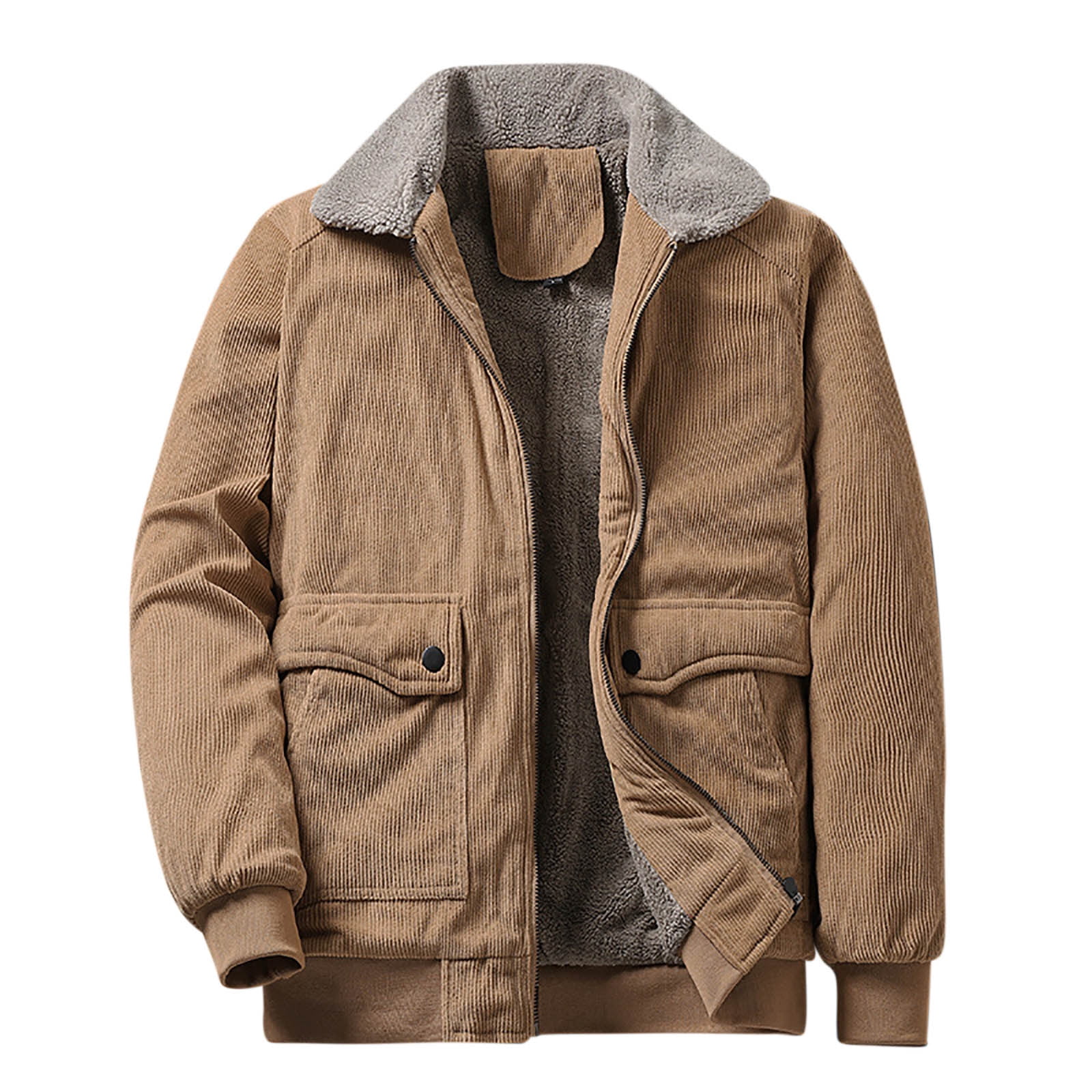 ANUFER Heren Winter Corduroy Jasje Sherpa Gevoerd Thermaal Trucker Jas SN0706223 Khaki M