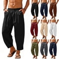 thumbnail image 1 of Wrtxtat Men's Cotton Linen Pants Baggy Harem Capri Pants with Pockets Elastic Waist Yoga Beach Pants Casual Hippie Boho Trousers Gray XXL, 1 of 10