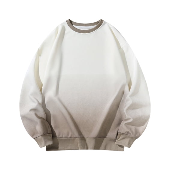 Wrtxtat Men's Crew Neck Pullover Autumn Fashion Midweight Long Sleeve T-Shirt Gradient Color Loose Fit Loungewear Sweatshirt Coffee M