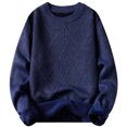 thumbnail image 1 of Wrtxtat Men's Crewneck Sweater Casual Solid Color Loose Fit Pullover Midweight Fleece Lined Warm Sweater Long Sleeve Argyle Tops Navy XXXL, 1 of 4
