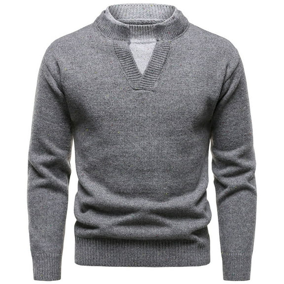 Wrtxtat Men's Crewneck Sweaters Fashion Fake Two-Piece Top Warm Midweight Long Sleeve Sweater Lapel Stretchable Knitted Pullover Dark Gray M