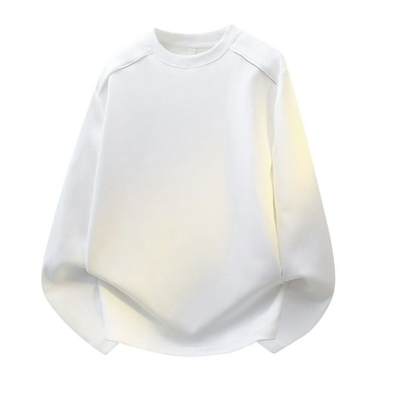 Wrtxtat Men's Crewneck T-Shirts Long Sleeve Solid Color Shirts Lightweight Loose Fit Pullover Autumn Fashion Loungewear Sweatshirt White L