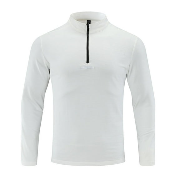 Wrtxtat Men's Cycling Bike Jersey Slim Fit Quarter Zip Solid Color Pullover Outdoor Trainning Moisture-Wicking Long Sleeve Tee Shirt White L