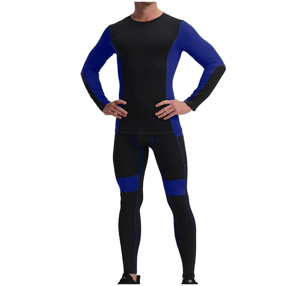 Wrtxtat Men's Cycling Jersey Set 2 Pices Set Slim Fit Lightweight Trainning Jogging Sweatsuits Colorblock Stretchable Long Sleeve Tracksuit Blue XXL