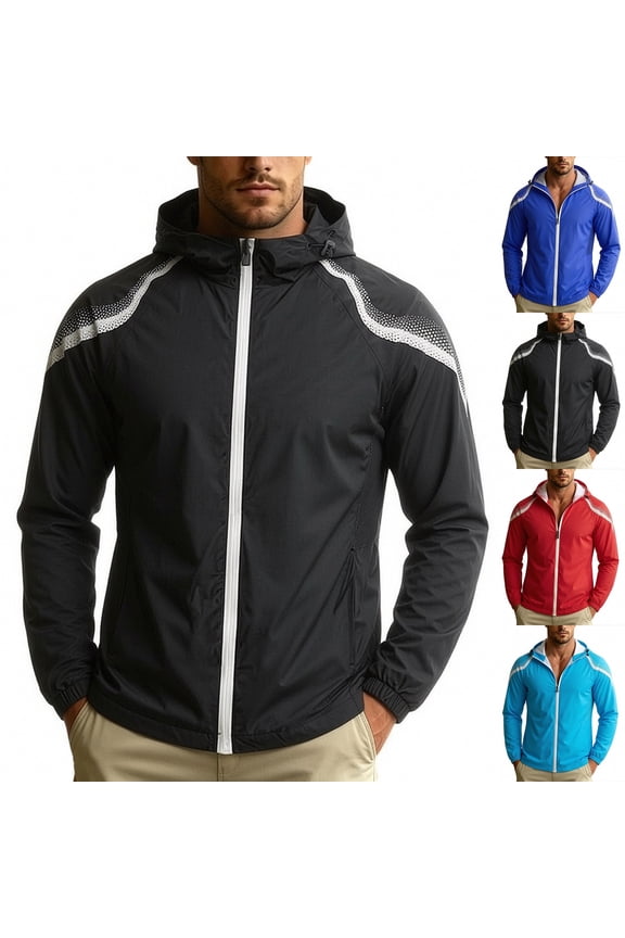 Wrtxtat Men's Cycling Rain Jackets Waterproof Running Biking Windbreaker Track Jackets Lightweight Zip Up Hooded Coats Black XXXL