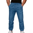 thumbnail image 1 of Wrtxtat Men's Denim Pants Lightweight Drawstring Elastic Waist Joggers Trousers with Pockets Spring Fall Streetwear Pants Blue XL, 1 of 5