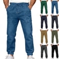 thumbnail image 1 of Wrtxtat Men's Denim Pants Lightweight Drawstring Elastic Waist Joggers Trousers with Pockets Spring Fall Streetwear Pants Green L, 1 of 7