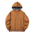 thumbnail image 1 of Wrtxtat Men's Drawstrings Hoodie Solid Color Quarter Button Pullover with Kangaroo Pockets Autumn Fashion Midweight Sweatshirt Coffee M, 1 of 3