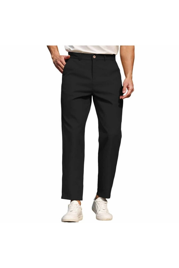 Men's Dress Pants Solid Color Casual Straight Leg Golf Pants with Pockets Business Formal Prom Wedding Open Waist Suit Pants Black XXL
