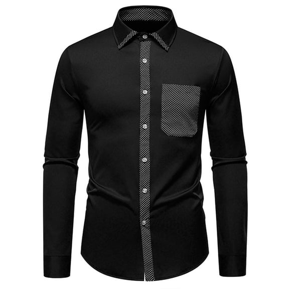 Wrtxtat Men's Dress Shirt Slim Fit Lightweight Breathable Long Sleeve Tops with Pockets Full Button Lapel Formal Business Shirts Black S