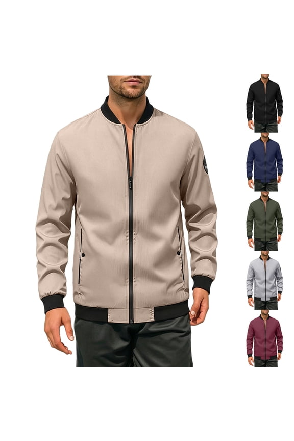 Men's Fashion Varsity Bomber Jackets Ribbed Collar Zip Up Windbreaker Spring Fall Letterman Baseball Coats with Side Pockets Red XS