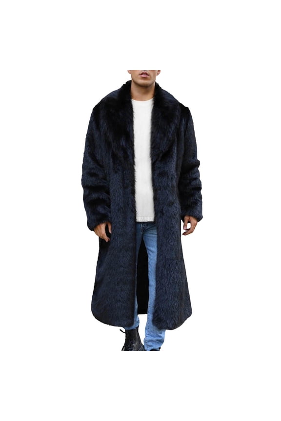 Men's Faux Mink Jacket Fuzzy Long Lapel Coats Fashion Warm Heavyweigth Cardigans Solid Color Long Sleeves Outerwear Black XL