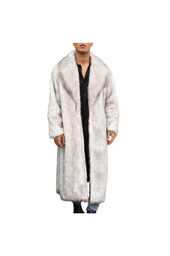 Men's Faux Mink Jacket Fuzzy Long Lapel Coats Fashion Warm Heavyweigth Cardigans Solid Color Long Sleeves Outerwear White XXL