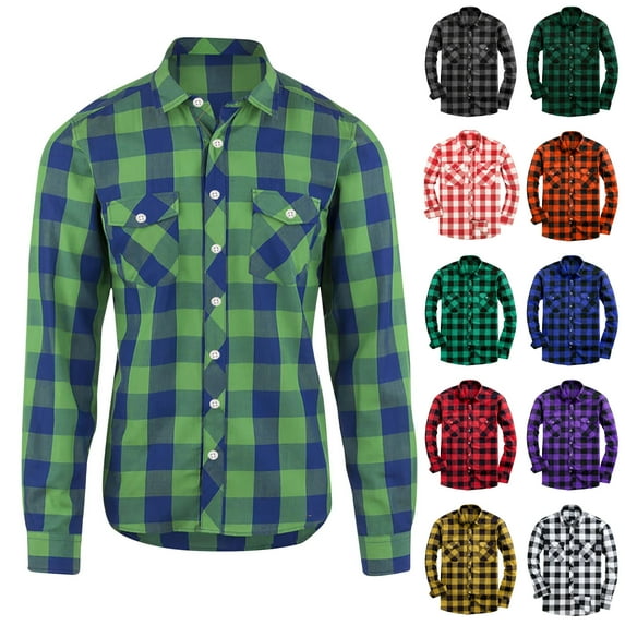 Wrtxtat Men's Flannel Plaid Shirts Regular Fit Long Sleeve Casual Button Down Shirt Trendy Soft Cotton Lightweight Jacket Tops with Pockets Light Green XXL