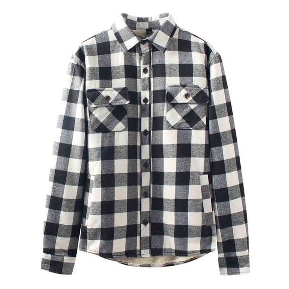 Wrtxtat Men's Flannel Shirts Casual Warm Fleece Lapel Button Down Loose Fit Shirt with Flap Pockets Fashion Plaid Long Sleeve Shirt Jacket Black S