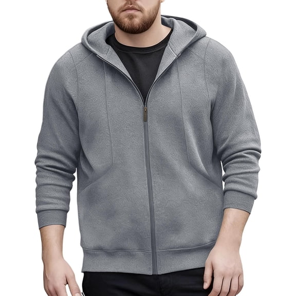 Wrtxtat Men's Fleece Hooded Sweatshirt Thermal Midweight Full Zip Jackets with Pockets Winter Causal Fashion Outerwear Big and Tall Gray L