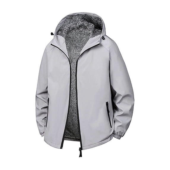 Wrtxtat Men's Fleece Lined Jacket Winter Thermal Heavyweight Hooded Outerwear with Pockets Full Zip Softshell Waterproof Windbreaker Gray M