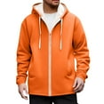 thumbnail image 1 of Wrtxtat Men's Fleece Lined Jacket Zip-Up Drawstrings Hooded Outerwear with Pockets Fashion Solid Color Warm Sherpa Lined Coats Orange M, 1 of 8