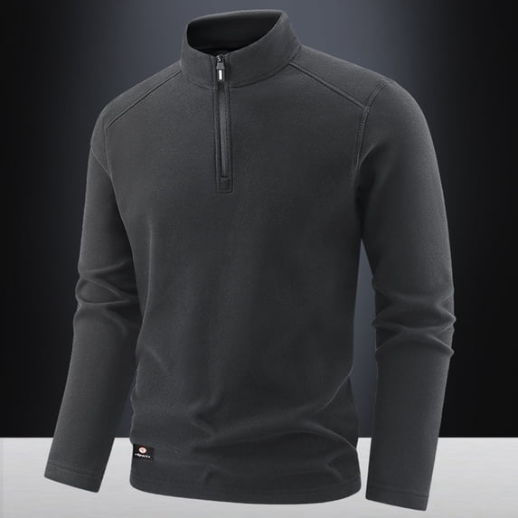 Wrtxtat Men's Fleece Pullover Winter Warm Solid Color Long Sleeves Slim Fit Sweatshirt Fashion Crew Neck Quarter Zip Outdoor Athletic Top Black XXXXXL