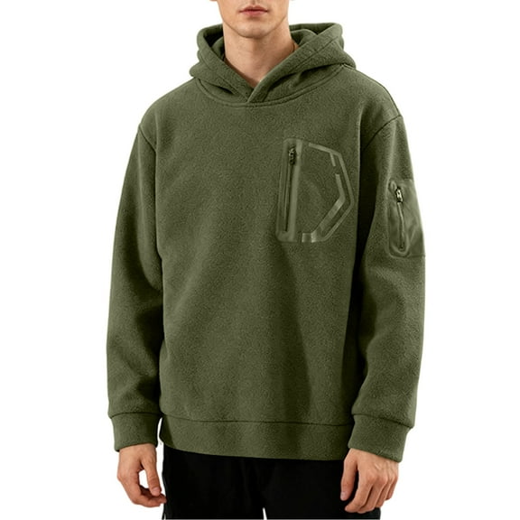 Wrtxtat Men's Fleece Sweatshirt Casual Fashion Midweight Warm Polar Fleece Pullover Relaxed Fit Solid Color Pockets Hoodie Army Green M