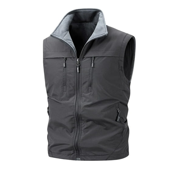 Wrtxtat Men's Fleece Vest Softshell Full Zip Mock Neck Vest with Multiple Pockets Outdoor Warm Polar Fleece Vest Coat Big and Tall Gray XL