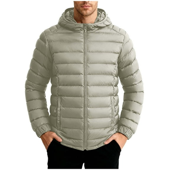 Wrtxtat Men's Full Zip Hoodie Solid Color Pockets Puffer Jacket with Detachable Hood Winter Warm Heavyweight Outerwear Khaki XXXXL