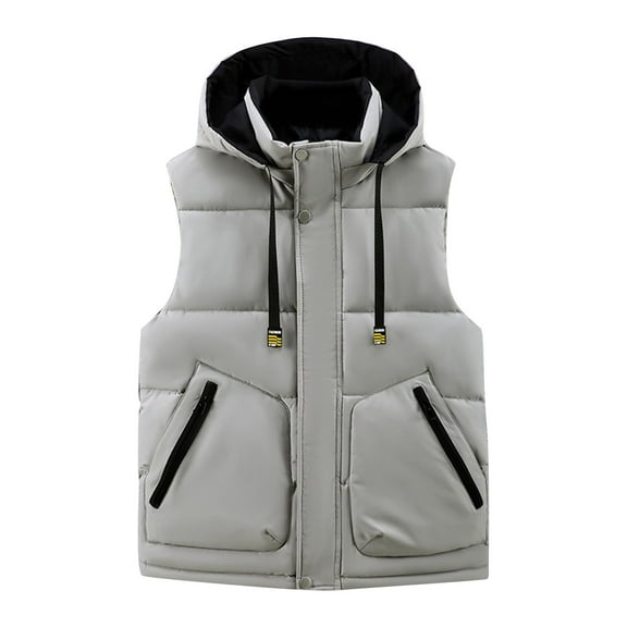 Wrtxtat Men's Full Zip Vest Winter Solid Color Hooded Outerwear with Pockets Outdoor Climbing Midweight Warm Vest Big and Tall Gray XL