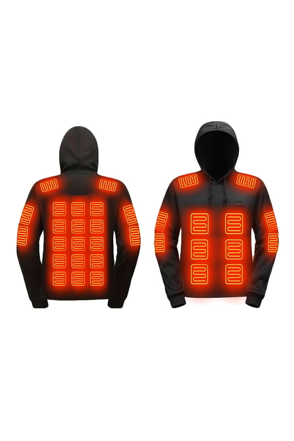 Men's Heated Hoodie Warm Heavyweight Four Control 29 Heating Zones Solid Color Long Sleeve Hooded Pullover Sports Outdoor Sweatshirt Black XXXL