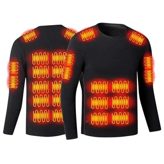 Wrtxtat Men's Heated Shirt Slim Fit Crewneck Long Sleeve Underwear Shirt Solid Color One Control 26 Heating Zones Warm Top USB Rechargeable Black XXXL