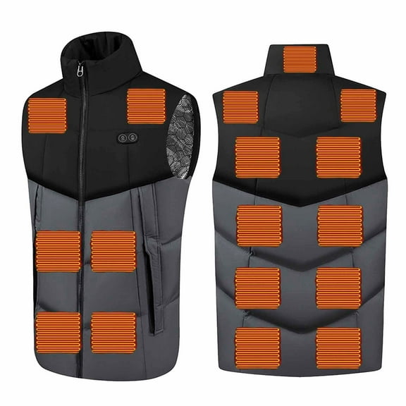 Wrtxtat Men's Heated Vest Winter Thermal Puffer Vest Two Control 17 Heating Zones USB Rechargeable Outerwear Big and Tall,Battery Not Included Gray M