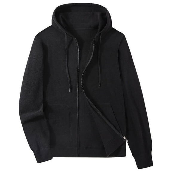Wrtxtat Men's Hooded Jackets Midweight Warm Polar Fleece Outerwear with Pockets Full Zip Solid Color Drawstrings Cardigan Black S