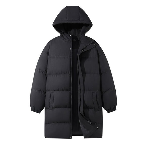 Wrtxtat Men's Hooded Long Puffer Coat Winter Parka Jacket with Pockets Full Zip Windproof Heavyweight Puffy Warm Outerwear Black M