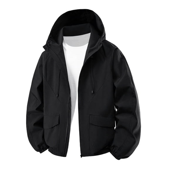Wrtxtat Men's Hooded Softshell Jacket Fall Winter Midweight Waterproof Hooded Mountaineering Coat Full Zip Pockets Long Sleeves Windbreaker Black M