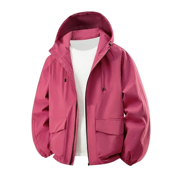 Wrtxtat Men's Hooded Softshell Jacket Fall Winter Midweight Waterproof Hooded Mountaineering Coat Full Zip Pockets Long Sleeves Windbreaker Watermelon Red XXXL