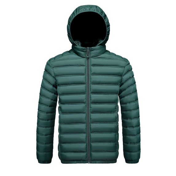 Wrtxtat Men's Jacket Winter Warm Heavyweight Solid Color Full Zip Puffer Jackets Detachable Hood Windproof Puffy Outerwear Green XXL