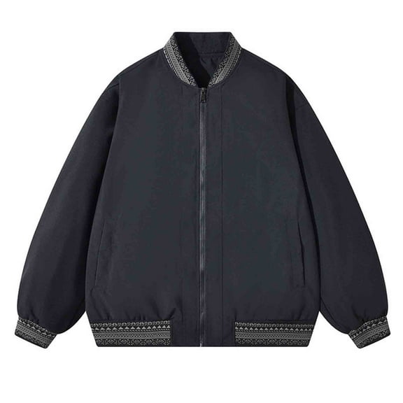 Wrtxtat Men's Jackets Crewneck Midweight Full Zip Outerwear with Pockets Autumn Fashion Solid Color Streetwear Tops Stain Resistant Shacket Black XL