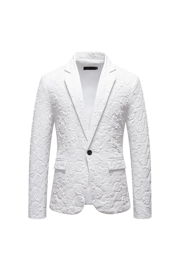 Men's Jacquard Suit Jacket Tuxedo 1 Button Notched Lapel Tuxedo Party Dinner Wedding Sport Coat White M
