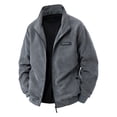 thumbnail image 1 of Wrtxtat Men's Lapel Corduroy Zipper Jackets Fall Thermal Cotton Fleece Lined Outerwear Full Zip Long Sleeves Solid Color Pockets Jacket Big and Tall Dark Gray XXXXXL, 1 of 9