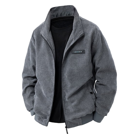Wrtxtat Men's Lapel Corduroy Zipper Jackets Fall Thermal Cotton Fleece Lined Outerwear Full Zip Long Sleeves Solid Color Pockets Jacket Big and Tall Dark Gray XXXXXL
