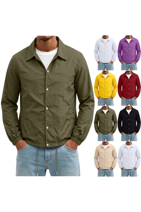 Men's Lightweight Button Down Coats Waterproof Windbreaker Shirt Jackets Casual Outdoor Hiking Hunting Shacket Overshirts Red S