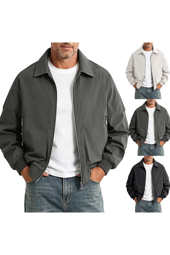 Men's Lightweight Jacket Windbreaker Full Zip Casual Work Golf Business Bomber Jackets Fall Spring Track Coats with Zipper Pockets Big and Tall Black XXXXXL