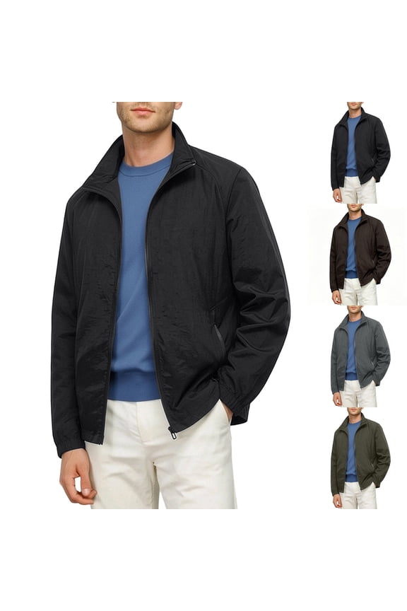 Men's Lightweight Jackets Softshell Windbreaker Turndown Collar Full Zip Up Coats Running Hiking Golf Jackets with Pockets Black M