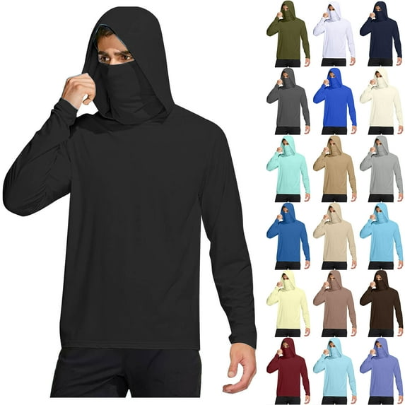 Wrtxtat Men's Lightweight Thin Hooded Sun Shirts with Mask Plus Size Fishing Shirts for Men Long Sleeve UPF 50 Rash Guards Cooling Hoodies Hiking Shirts Blue M