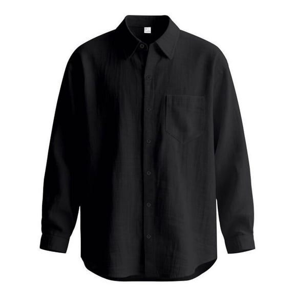 Wrtxtat Men's Linen Button Shirts Relaxed Fit Lightweight Turn down Collar Blouse Fall Fashion Casual Solid Color Long Sleeves Shirt Black S