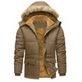 thumbnail image 1 of Wrtxtat Men's Long Parka Winter Coats Full Zip Fleece Lined Hooded Outerwear with Pockets Windproof Heavyweight Thermal Solid Color Jacket Khaki L, 1 of 8