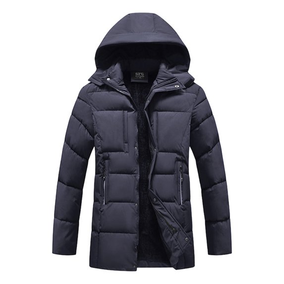Wrtxtat Men's Long Puffer Jacket Winter Heavyweight Warm Full Zip Outerwear with Detachable Hood Fashion Outdoor Snow Skiing Jacket Dark Blue XXL