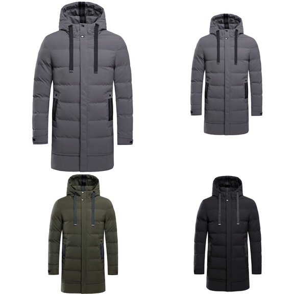 Wrtxtat Men's Long Winter Coat Heavyweight Thermal Hooded Puffer Jacket Drawstrings Solid Color Long Sleeves Outerwear Big and Tall Black XXL