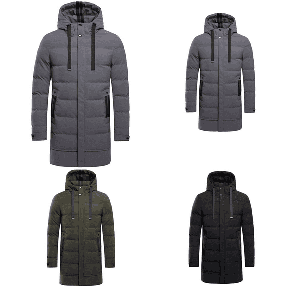 Wrtxtat Men's Long Winter Coat Heavyweight Thermal Hooded Puffer Jacket Drawstrings Solid Color Long Sleeves Outerwear Big and Tall Green L