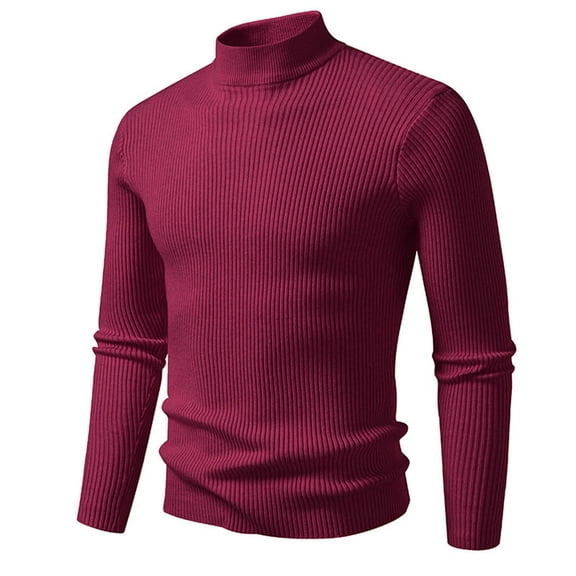 Wrtxtat Men's Mock Turtleneck Sweater Autumn Fashion Thermal Midweight Pullover Windproof Slim Fit Long Sleeves Solid Color Knit Top Wine M